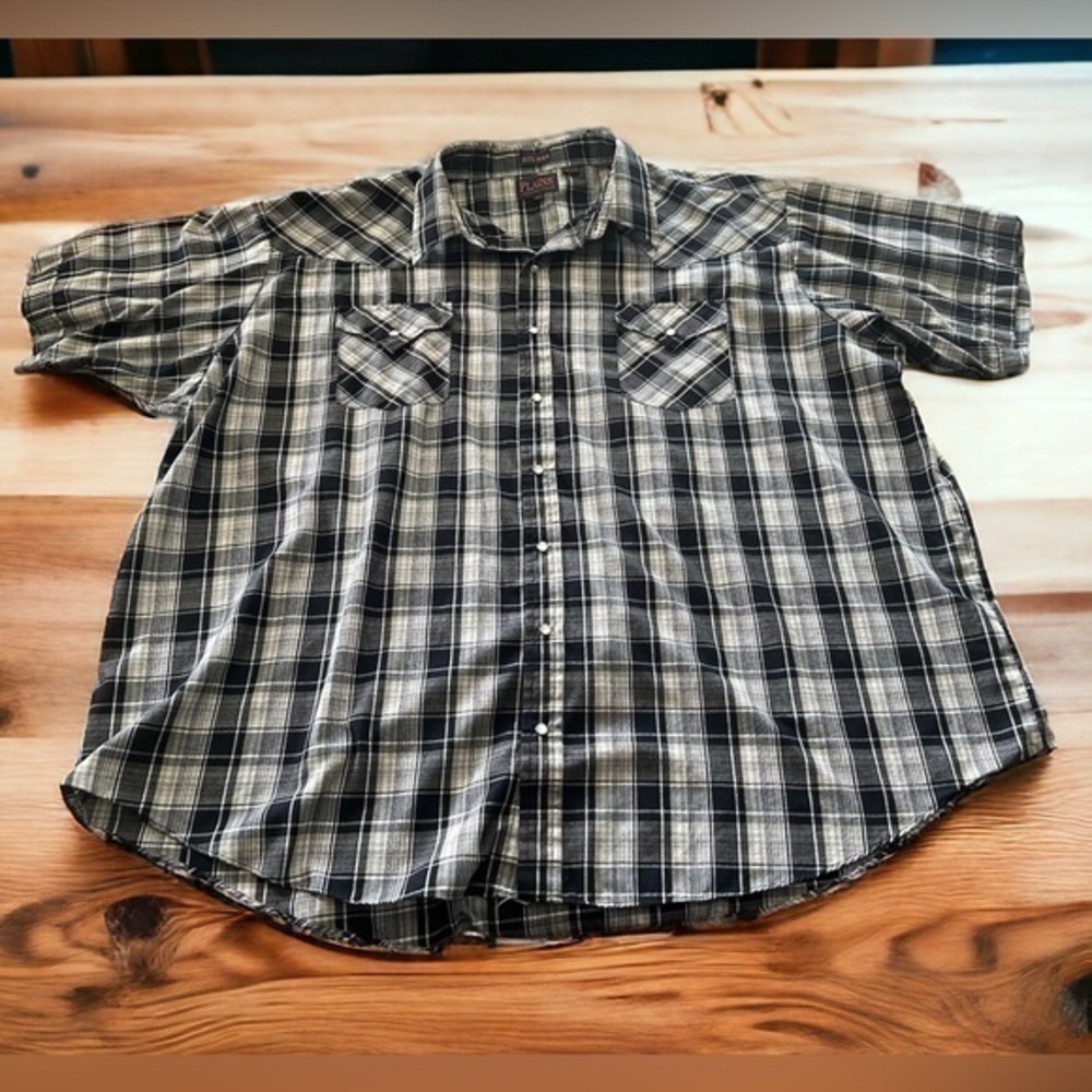 Plains Western Wear Short Sleeve Button Up Shirt - Mens Size 3X - Black Plaid